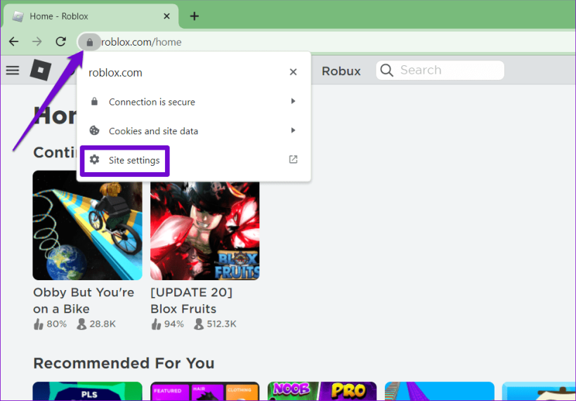 Настройки сайта Роблокс