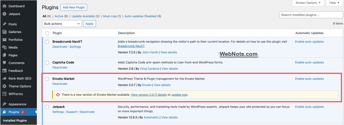 Обновите плагин Envato Market