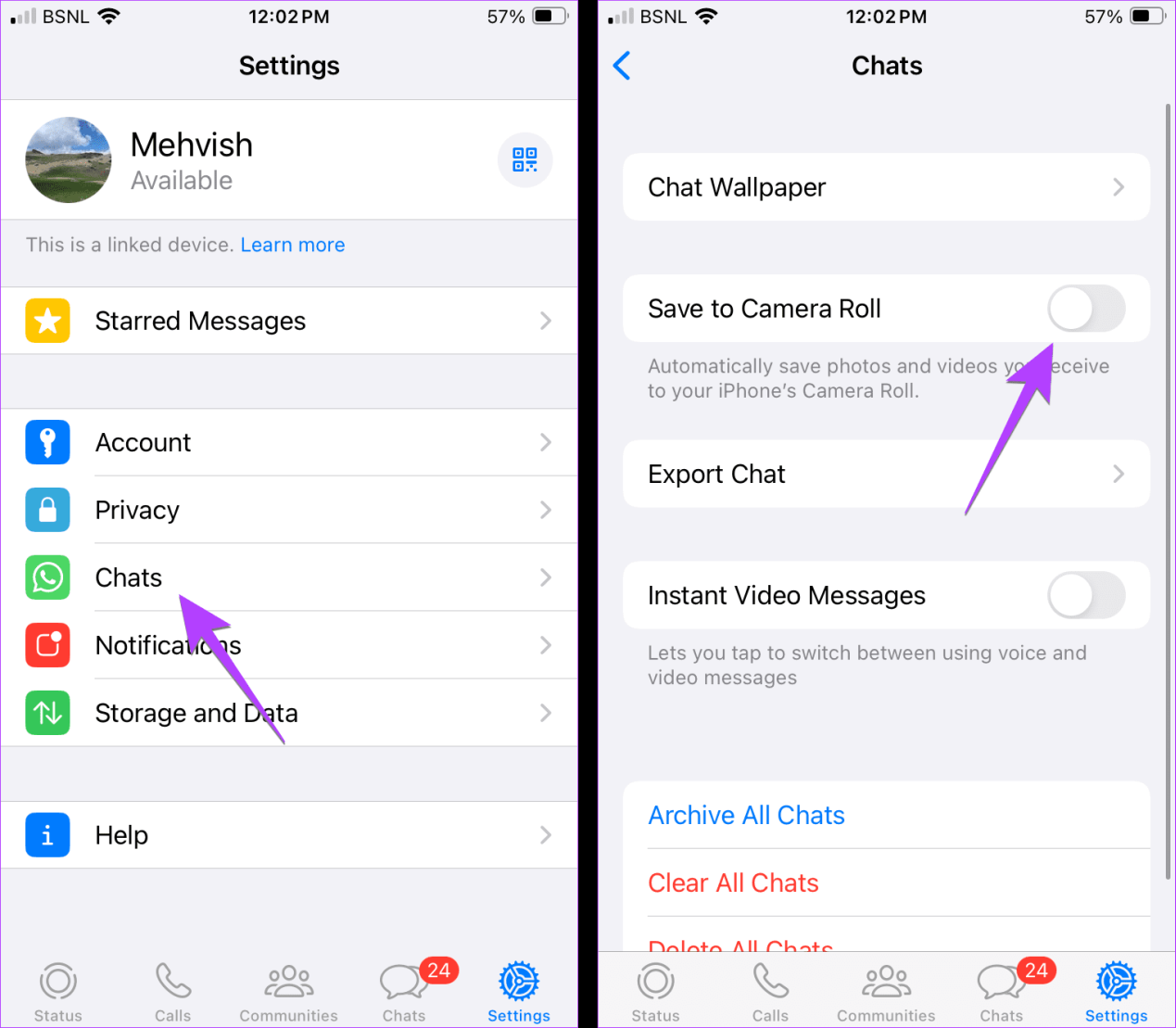 WhatsApp iPhone сохранить в фотопленке