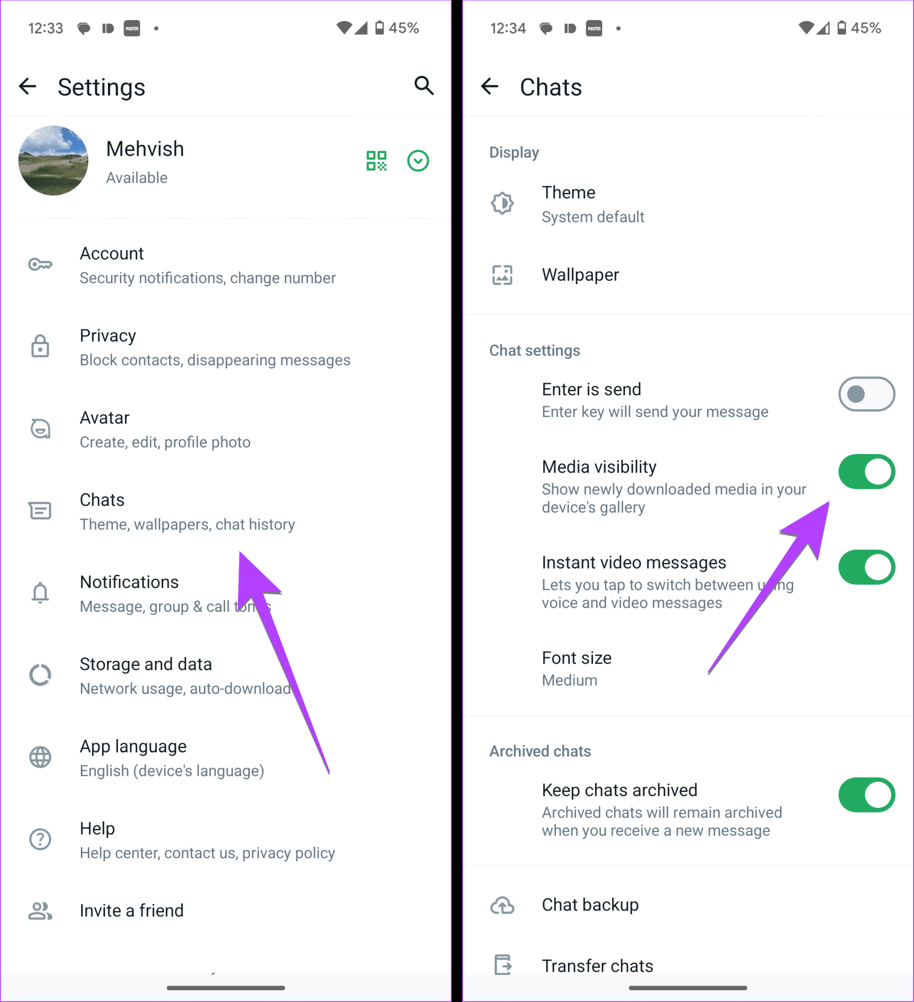 Изображения WhatsApp для Android, видимость мультимедиа