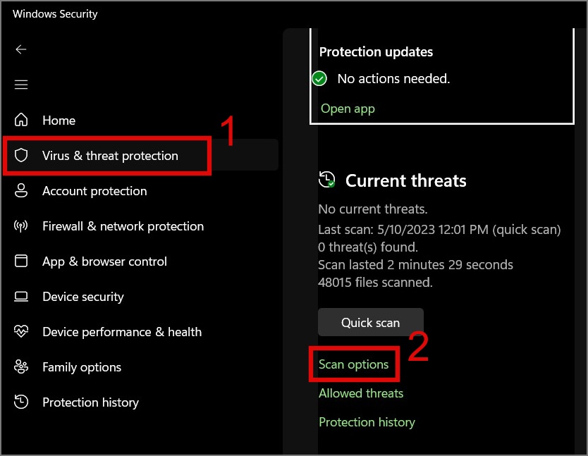 перейдите к Защита от вирусов и угроз