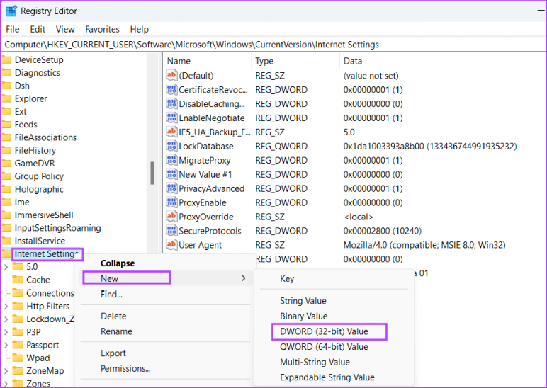 Очистите настройки прокси с помощью редактора реестра