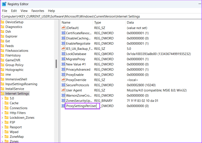 Очистите настройки прокси с помощью редактора реестра