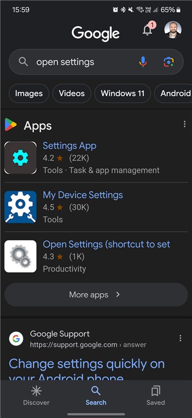 Samsung Galaxy ищет открытые настройки в Google. Странный!