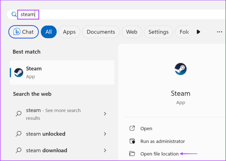 открыть местоположение файла Steam