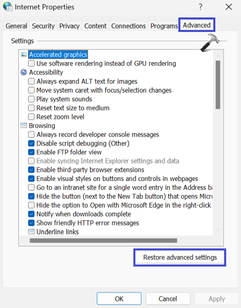 Исправлено: ошибка «Эта операция была отменена из-за действующих ограничений» в Windows 11 — нажмите «Сбросить дополнительные настройки».