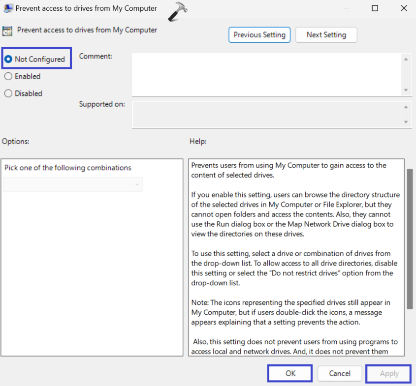 Исправлено: ошибка «Эта операция была отменена из-за действующих ограничений» в Windows 11 — набор не настроен.
