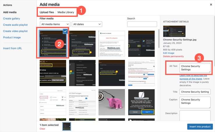 Параметр альтернативного текста в классическом редакторе
