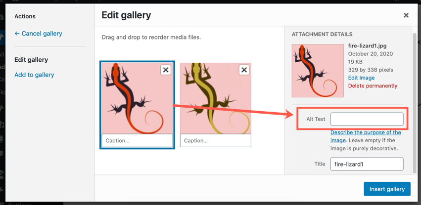Замещающий текст для изображений галереи