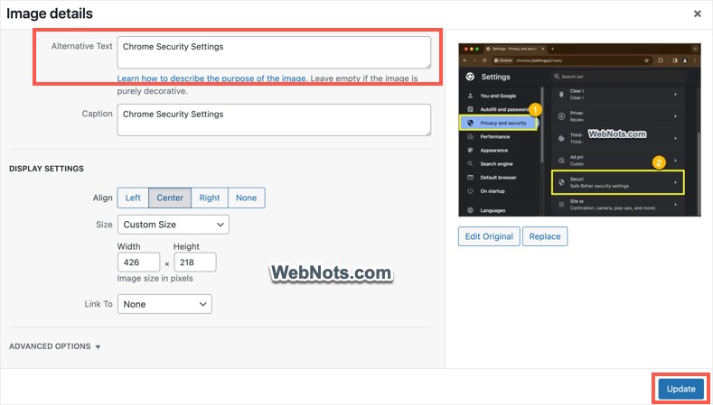 Альтернативный вариант текста в деталях изображения