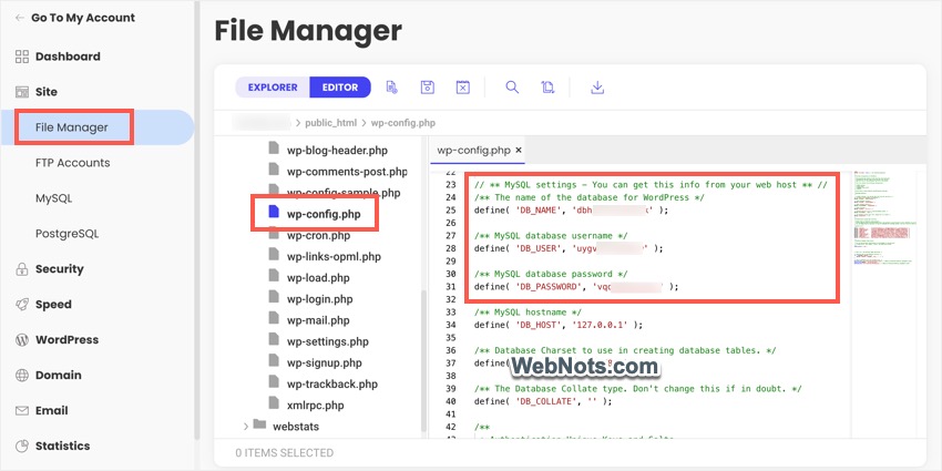 Изменить данные базы данных в файле конфигурации WP