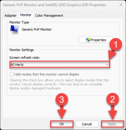 Изменение частоты обновления
