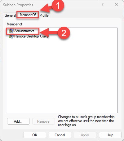 Проверьте тип учетной записи пользователя в консоли локальных пользователей и групп.