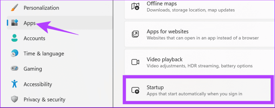 Выберите «Приложения», а затем «Запуск».
