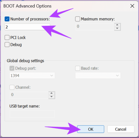 Выберите количество процессоров и нажмите «ОК».