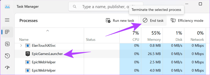 Выберите приложение, чтобы завершить задачи