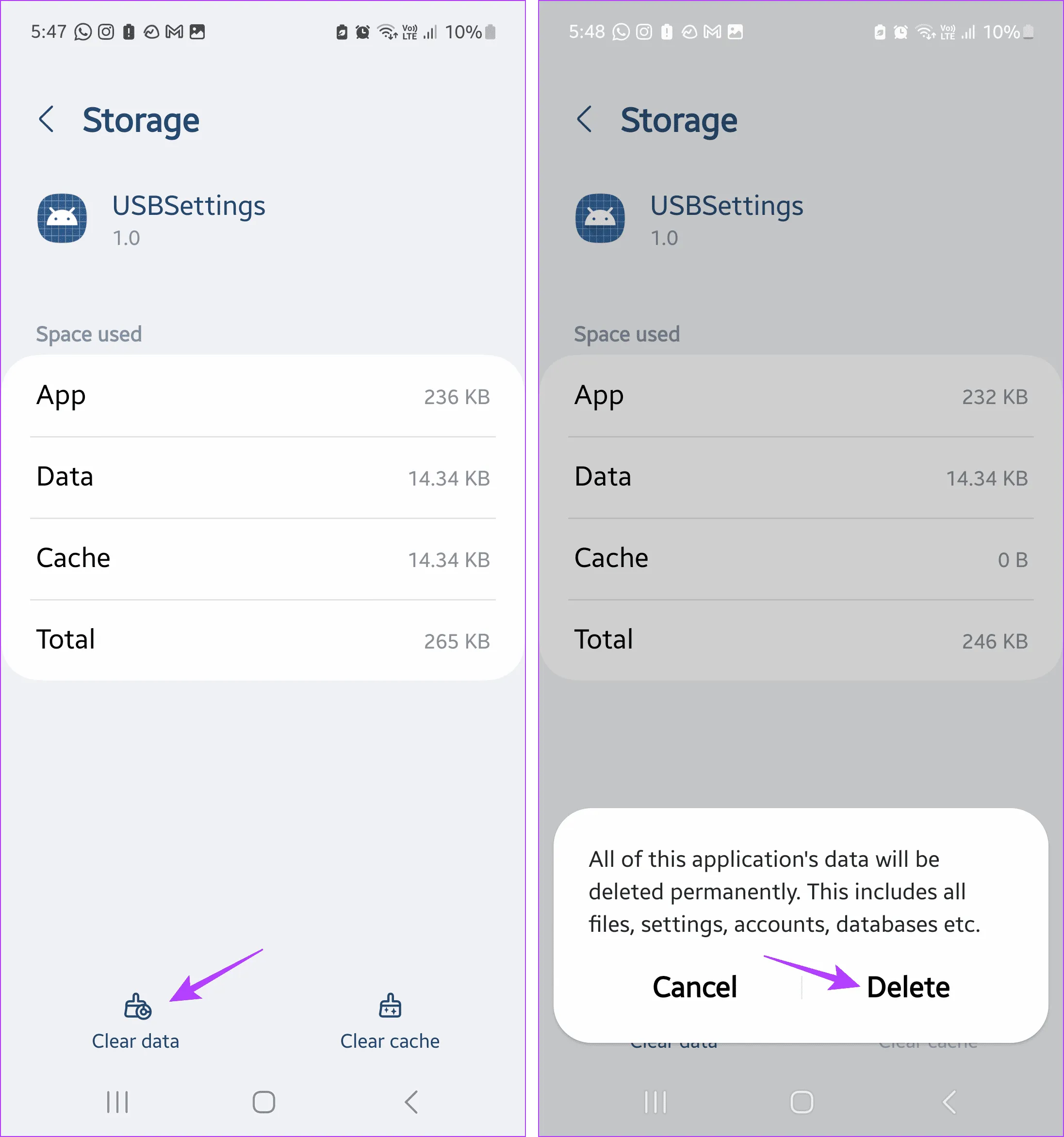 Очистить данные настроек USB
