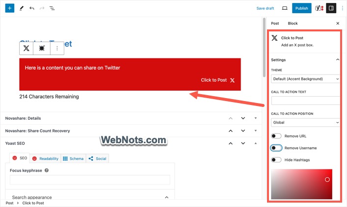 Нажмите, чтобы опубликовать блок Гутенберга для Novashare