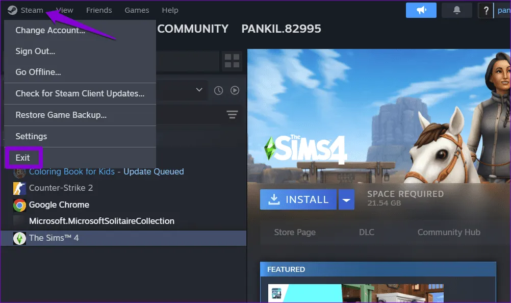Закройте Steam в Windows 1.
