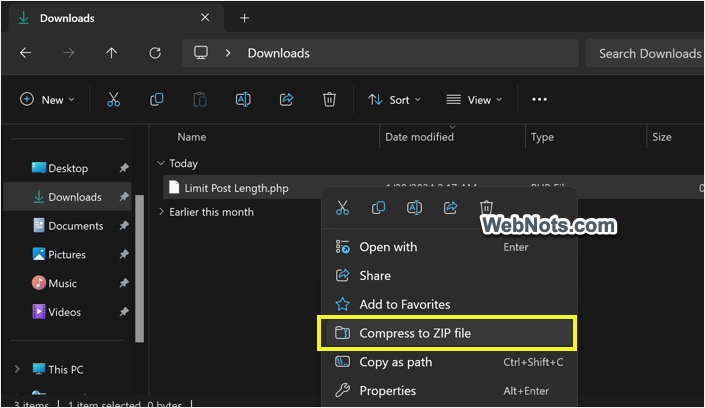 Сжать ZIP-файл в Windows