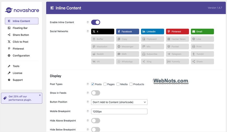 Настройка кнопок социальных сетей для встроенного контента