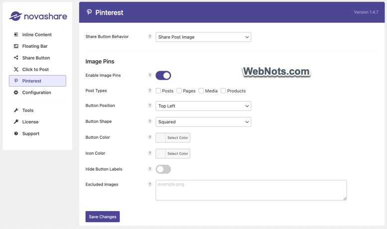 Настройте пин Pinterest с помощью Novashare