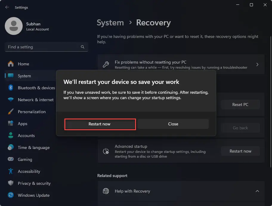 Подтвердить перезапуск