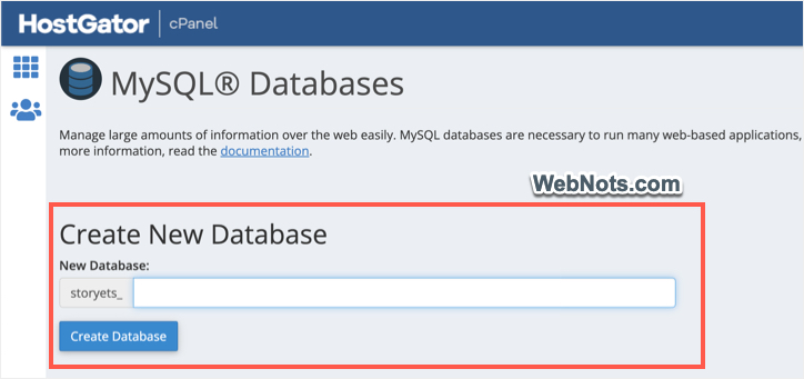Создать новую базу данных MySQL
