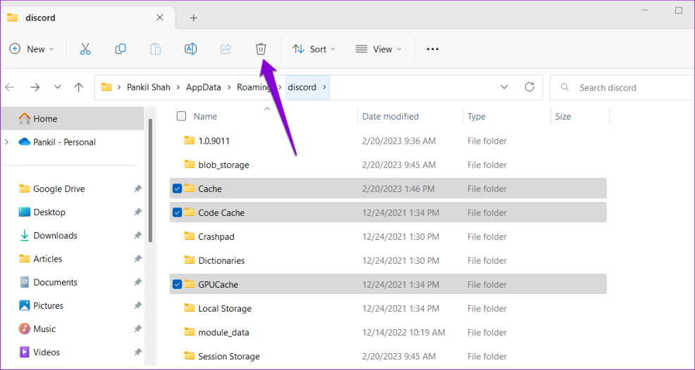 Удалить кэш Discord в Windows