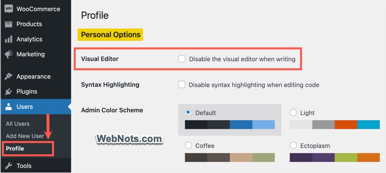 Отключить визуальный редактор в WordPress