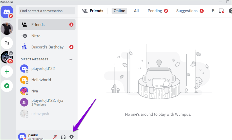 Меню настроек Discord