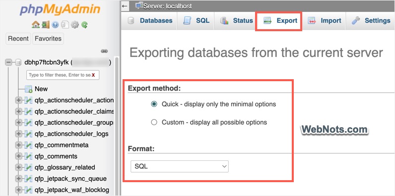 Загрузите файл SQL в SiteGround