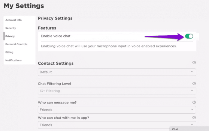 Включить голосовой чат на Roblox 1