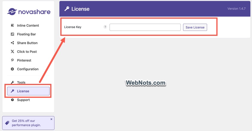 Введите лицензионный ключ Novashare