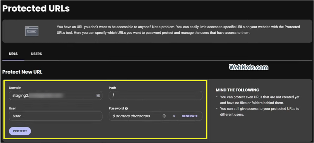 Введите имя пользователя и пароль для защиты промежуточного сайта