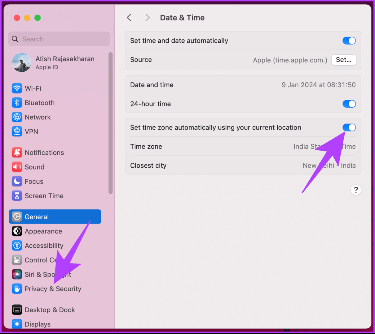 Включите «Установить часовой пояс автоматически, используя ваше текущее местоположение».