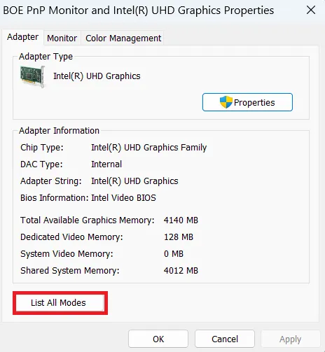 Нажимаем «Список всех режимов».