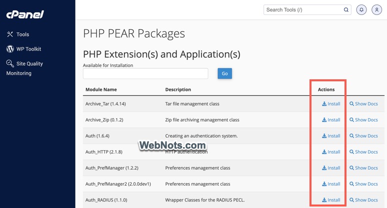 Установите доступное расширение от PEAR