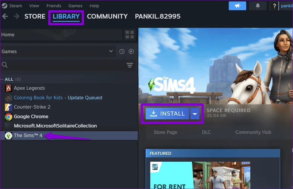 Установить игру через Steam