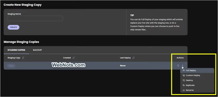 Управление промежуточным сайтом в SiteGround