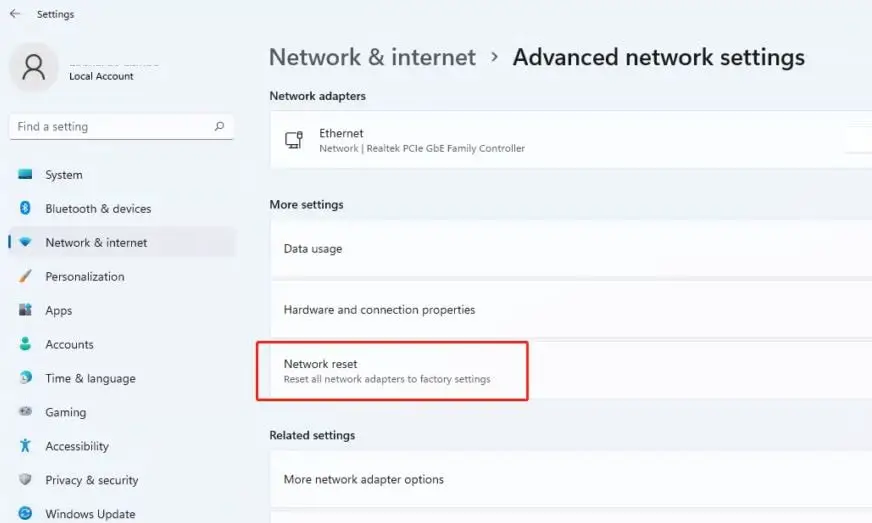 Сброс сети виндовс 11