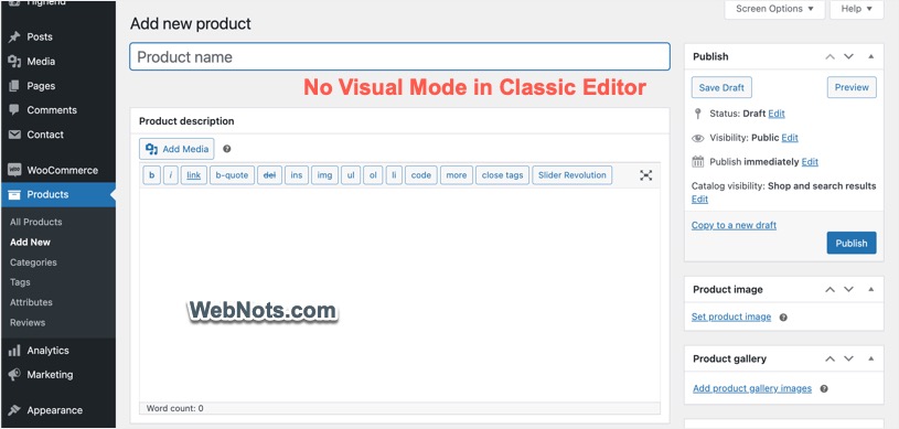 Нет визуального режима в классическом редакторе