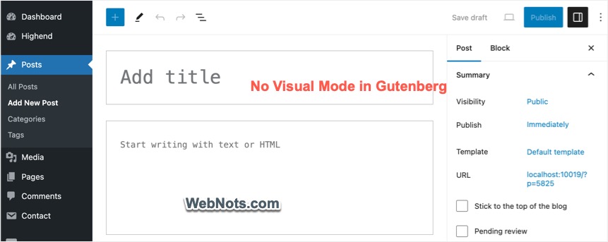 Нет визуального режима в редакторе Gutenberg