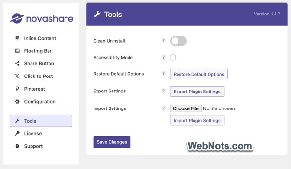Раздел инструментов Novashare