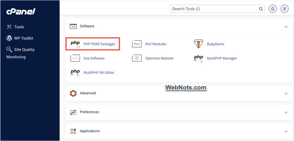 Открытие пакетов PHP PEAR в cPanel
