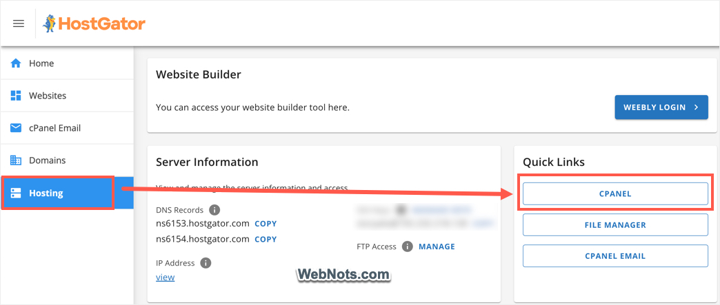 Откройте cPanel в HostGator