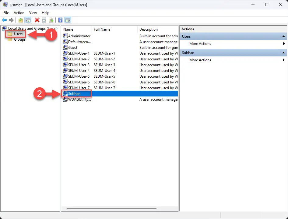 Открытие свойств пользователя из локальных пользователей и групп.