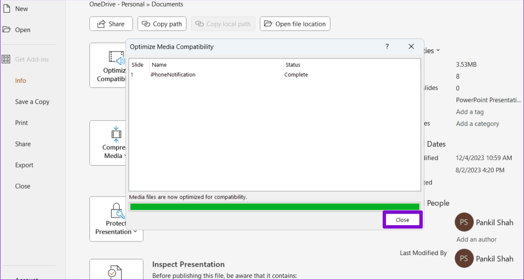 Оптимизация совместимости мультимедиа в PowerPoint