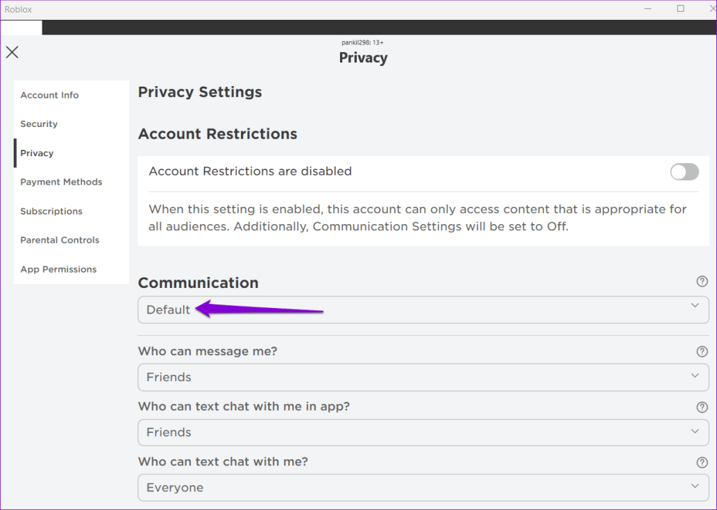Сбросить настройки связи в Roblox