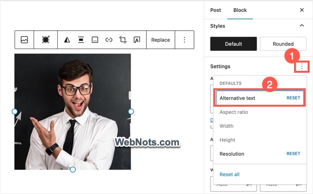 Сбросить введенный альтернативный текст